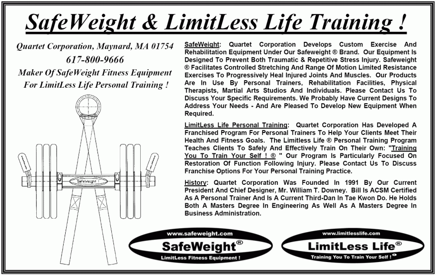 SafeWeight Exercise Equipment - Safe Fitness Equipment for LimitLess Training !